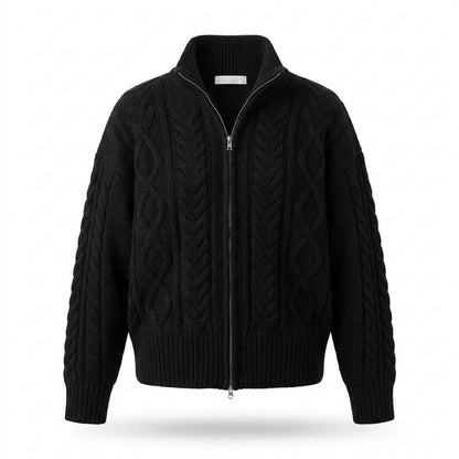 Mens Outlet House - Lomir | Cable-Knit Zip-Up Knit Cardigan Men