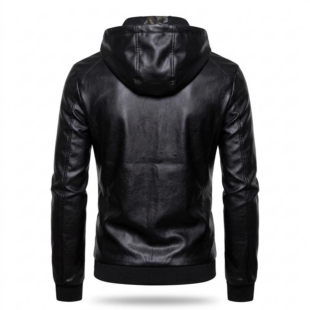 Mens Outlet House - Nonor | Hooded Zip-Up Leather Jacket Men