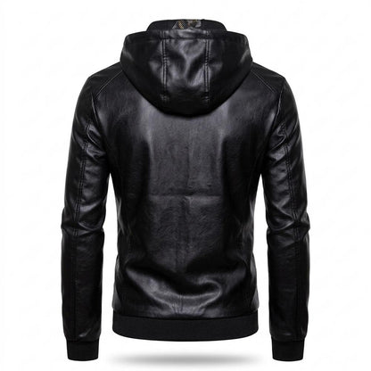 Mens Outlet House - Nonor | Hooded Zip-Up Leather Jacket Men