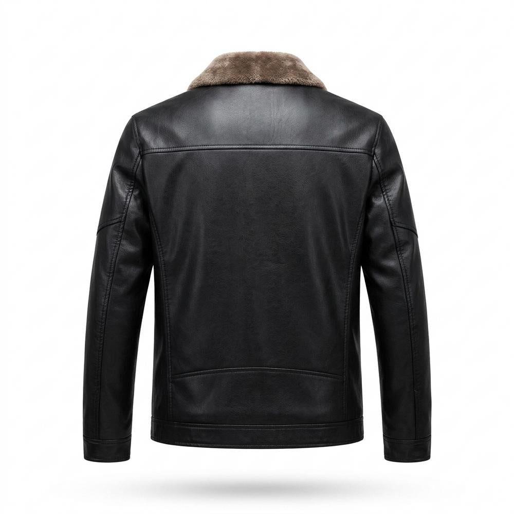 Mens Outlet House - Nosin | Shearling-Lined Zip-Up Leather Jacket Men