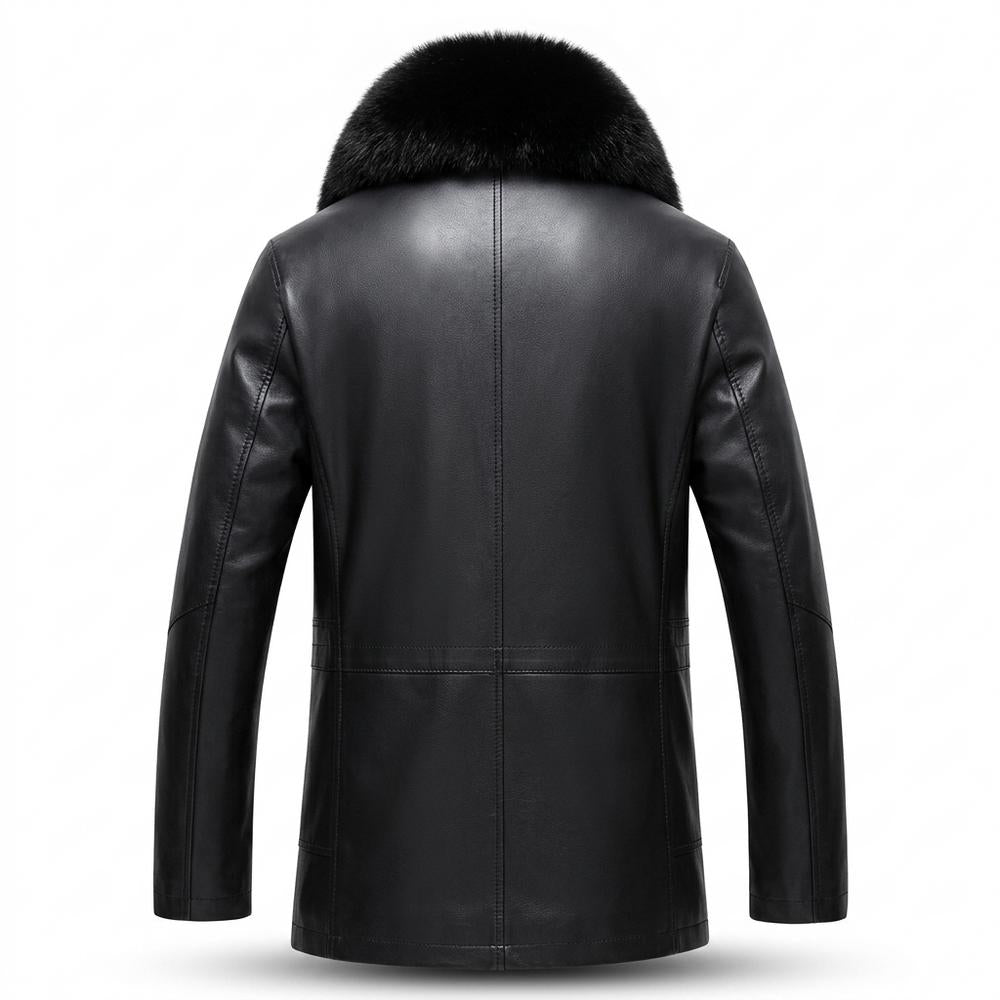 Mens Outlet House - Nesil | Fur-Collar Zip-Up Leather Jacket Men