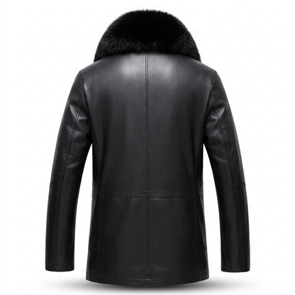 Mens Outlet House - Nesil | Fur-Collar Zip-Up Leather Jacket Men