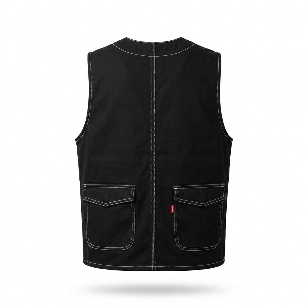 Mens Outlet House - Vavar | Contrast-Stitched Multi-Pocket Vest Men