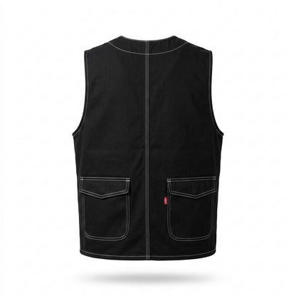 Mens Outlet House - Vavar | Contrast-Stitched Multi-Pocket Vest Men