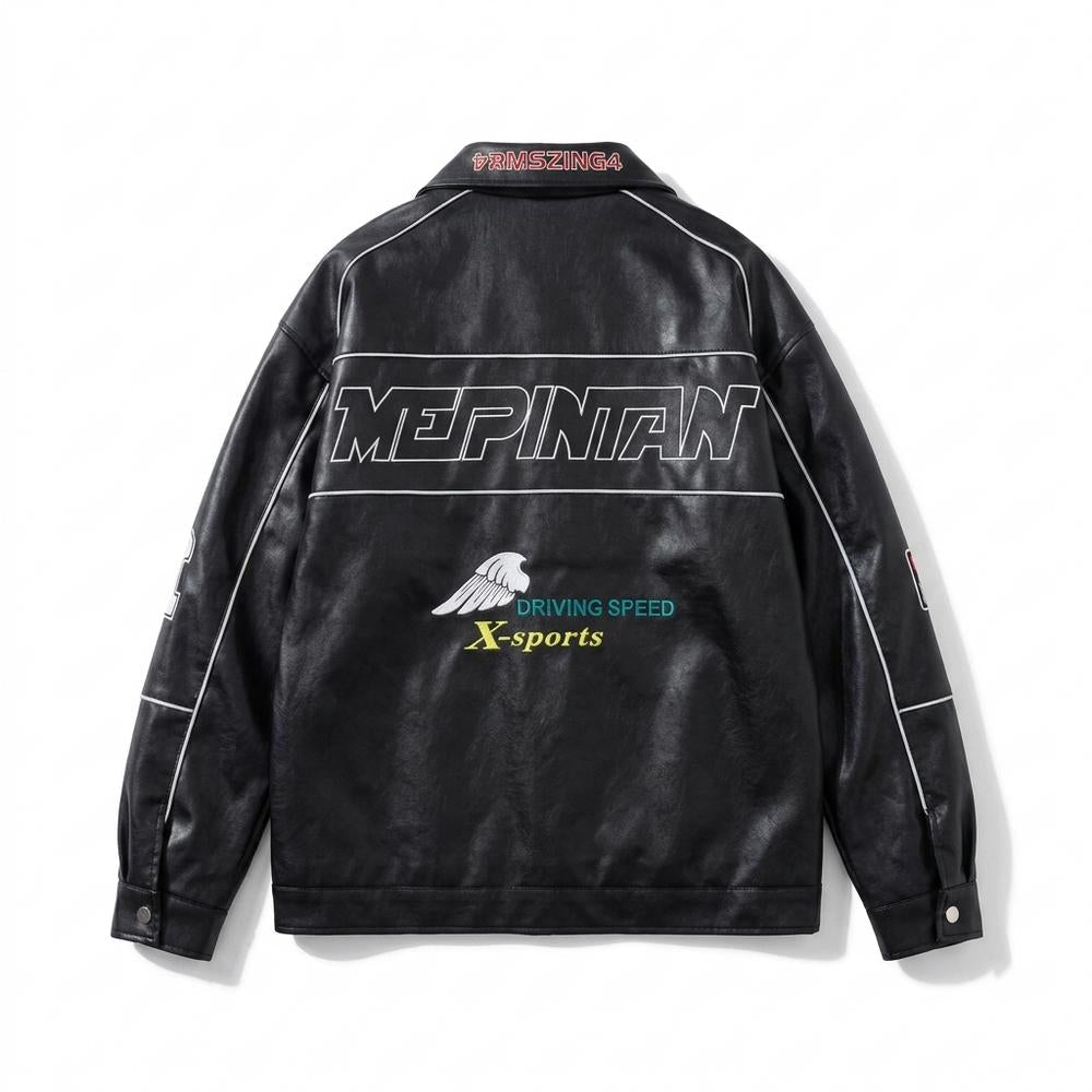 Mens Outlet House - Ninav | Embroidered Button-Up Leather Jacket Unisex