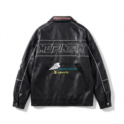 Mens Outlet House - Ninav | Embroidered Button-Up Leather Jacket Unisex