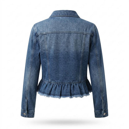 Mens Outlet House - Zaful | Ruffled Hem Button-Front Denim Jacket Women