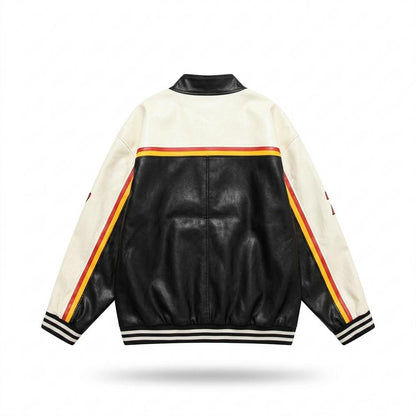 Mens Outlet House - Kelor | Color-Block Zip-Up Leather Jacket Unisex
