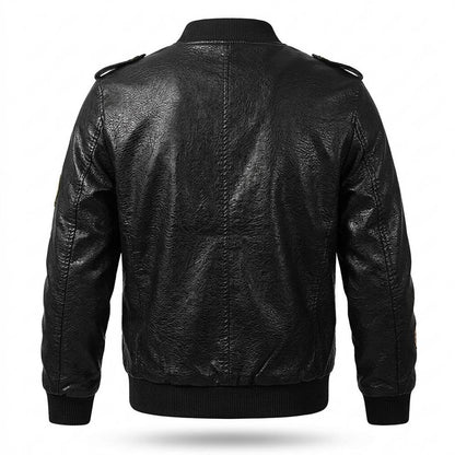 Mens Outlet House - Zahal | Embroidered Zip-Up Leather Jacket Men