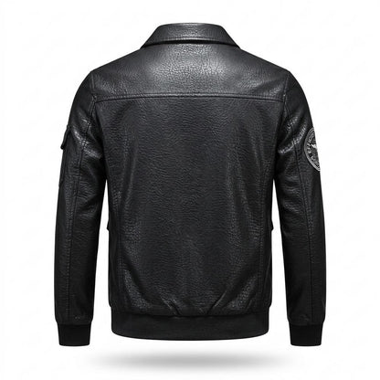 Mens Outlet House - Seran | Patched Zipped Leather Jacket Men