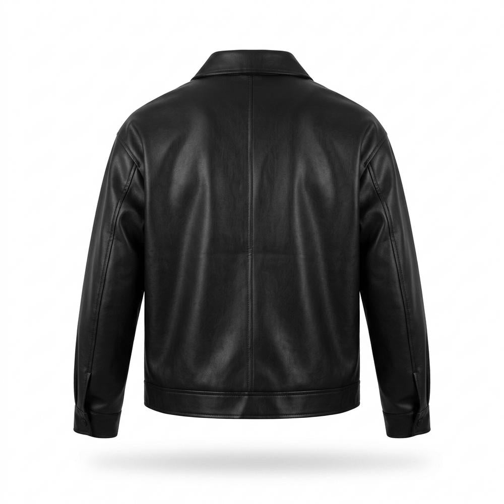 Mens Outlet House - Euvak | Zip-Up Collared Leather Jacket Men