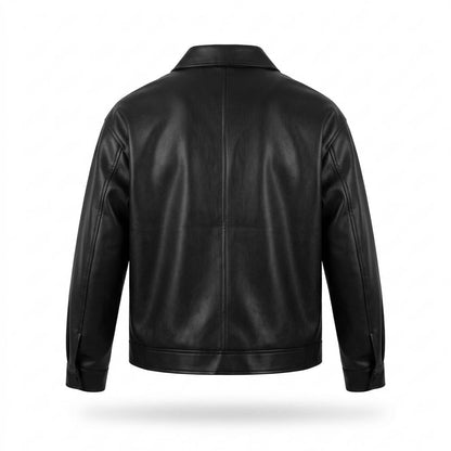 Mens Outlet House - Euvak | Zip-Up Collared Leather Jacket Men
