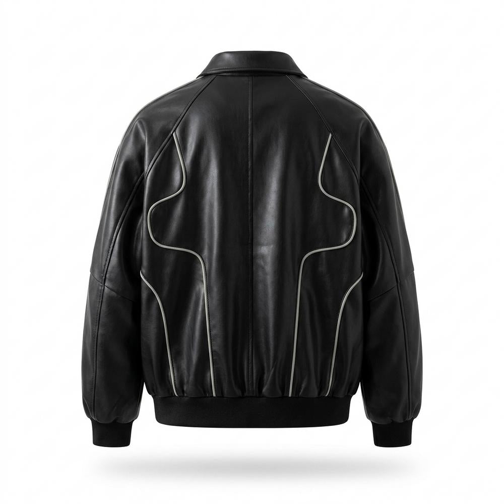 Mens Outlet House - Sesol | Piped Oversized Leather Jacket Men