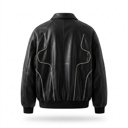 Mens Outlet House - Sesol | Piped Oversized Leather Jacket Men