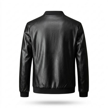Mens Outlet House - Yotor | Zip-Up Ribbed-Collar Leather Jacket Men