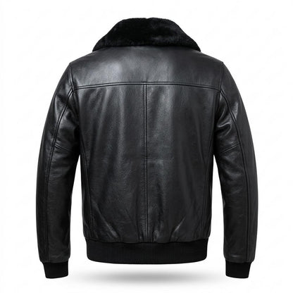 Mens Outlet House - Satir | Fur-Collar Slim-Fit Leather Jacket Men