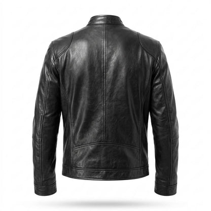 Mens Outlet House - Colom | Zippered Stand-Collar Leather Jacket Men