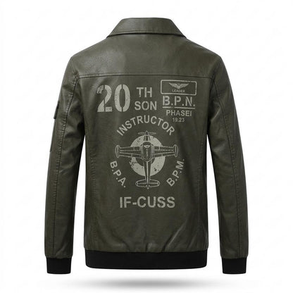 Mens Outlet House - Sasen | Embroidered Zip-Up Leather Jacket Men