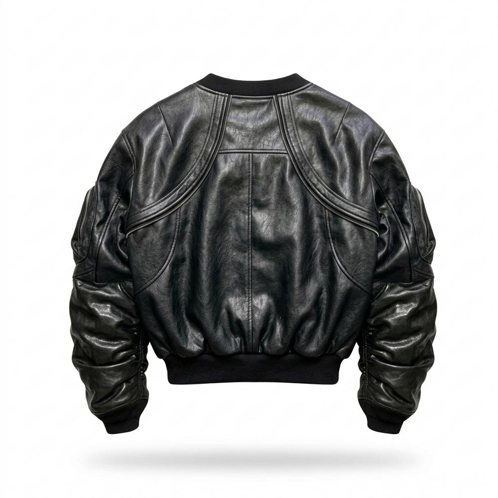 Mens Outlet House - Allin | Ruched Structured Leather Jacket Unisex