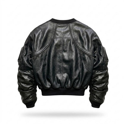 Mens Outlet House - Allin | Ruched Structured Leather Jacket Unisex