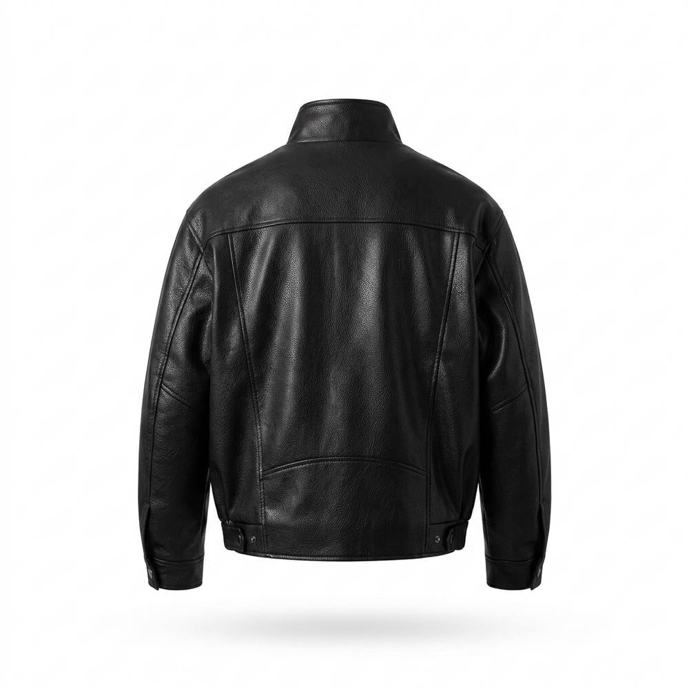 Mens Outlet House - Tanav | High-Collar Button-Up Leather Jacket Men