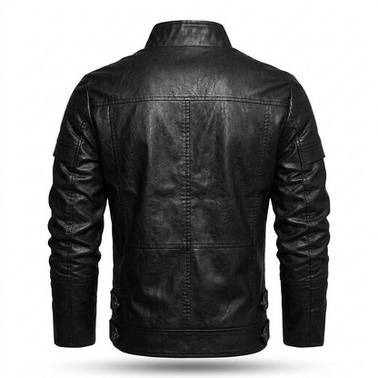 Mens Outlet House - Vezan | Zip-Up Stand-Collar Leather Jacket Men