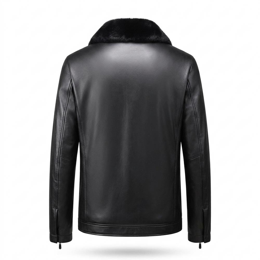 Mens Outlet House - Lolom | Faux Fur-Paneled Zip-Up Leather Jacket Men