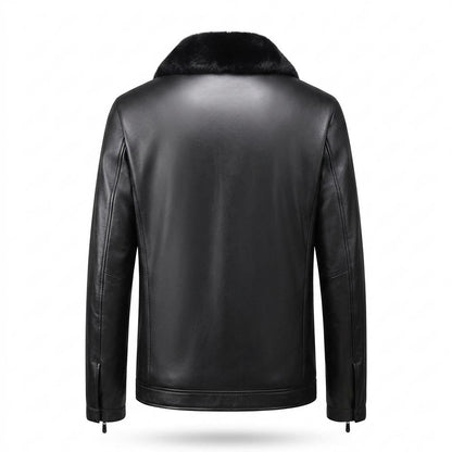 Mens Outlet House - Lolom | Faux Fur-Paneled Zip-Up Leather Jacket Men