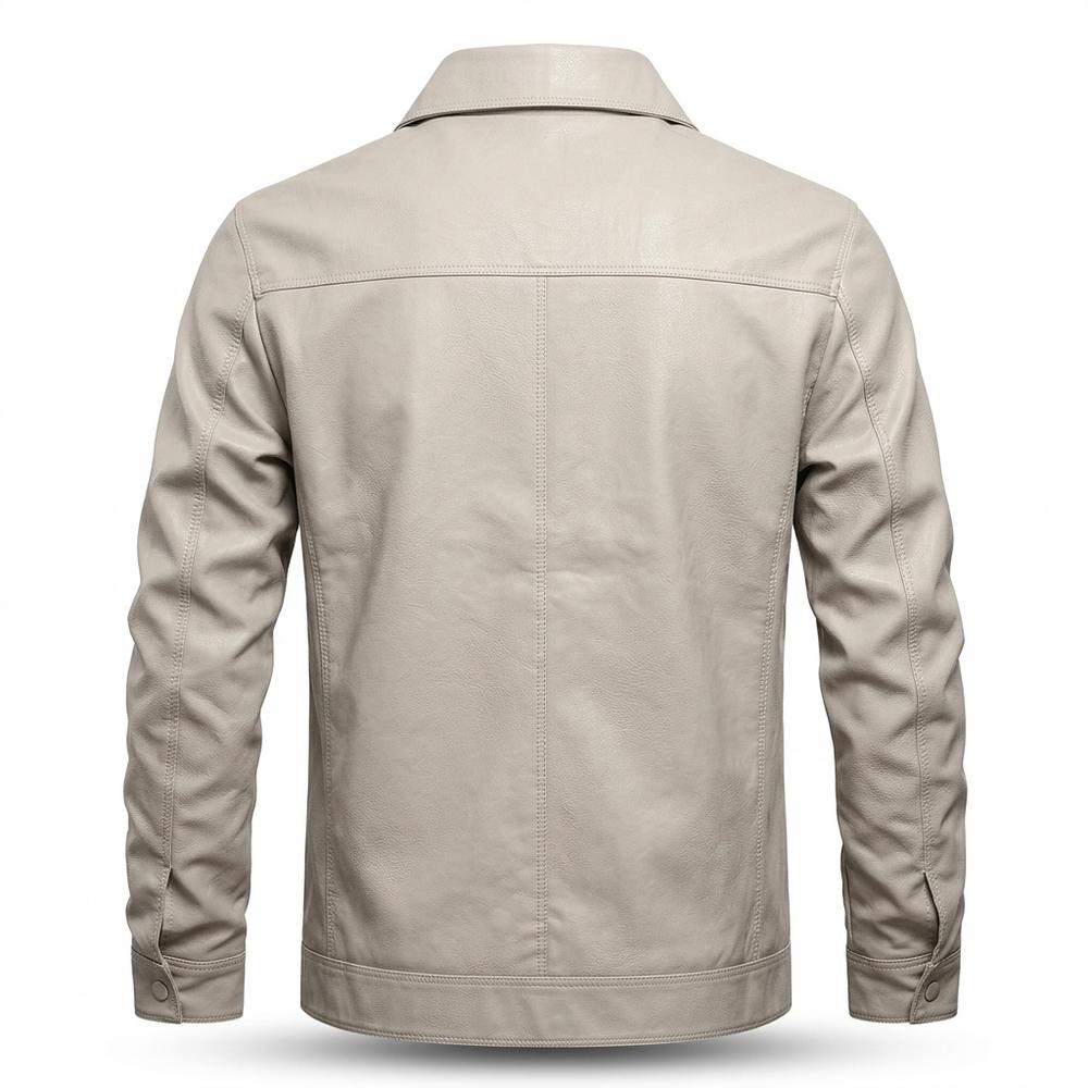 Mens Outlet House - Yovar | Button-Front Collared Leather Jacket Men
