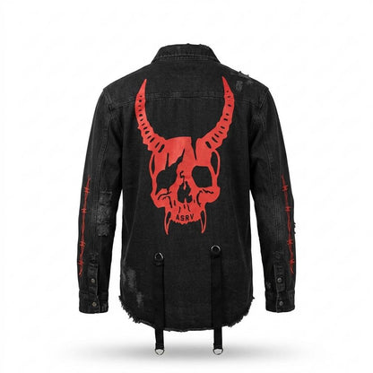 Mens Outlet House - Ramer | Embroidered Distressed Denim Jacket Unisex
