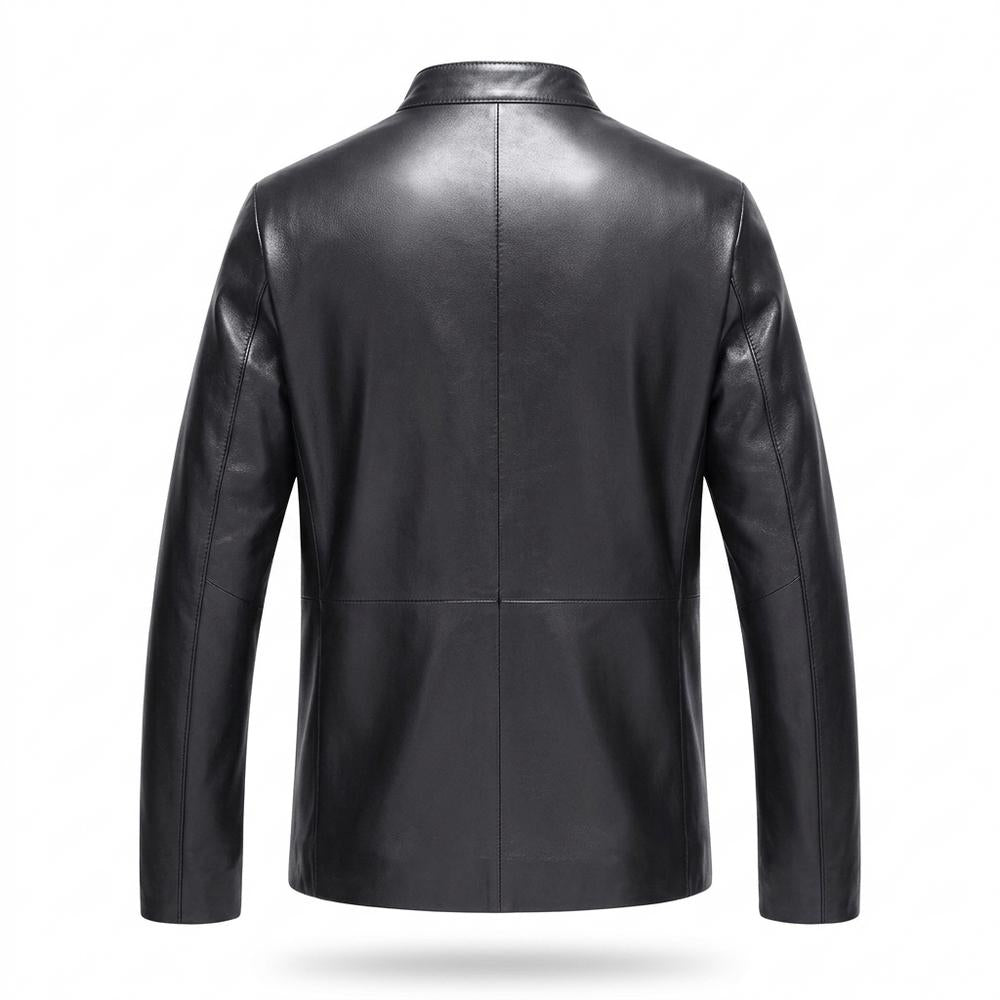 Mens Outlet House - Yolan | Zip-Up Band-Collar Leather Jacket Men