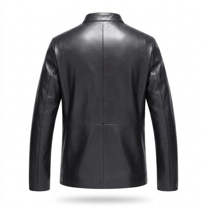 Mens Outlet House - Yolan | Zip-Up Band-Collar Leather Jacket Men