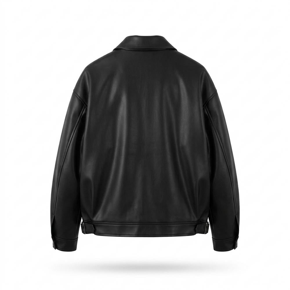 Mens Outlet House - Elren | Zip-Up Relaxed Fit Leather Jacket Unisex