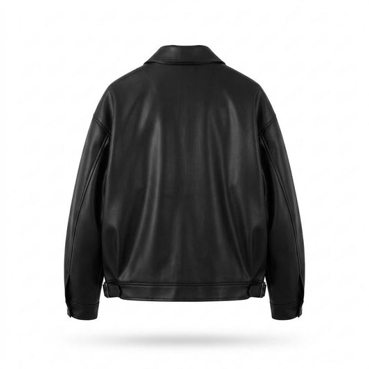 Mens Outlet House - Elren | Zip-Up Relaxed Fit Leather Jacket Unisex