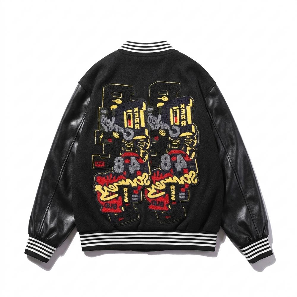 Mens Outlet House - Vedan | Embroidered Leather-Sleeved Jacket Unisex
