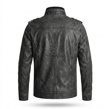 Mens Outlet House - Tilev | Washed Stand-Collar Leather Jacket Men