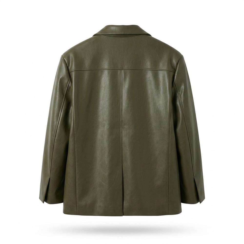 Mens Outlet House - Lalev | Faux-Leather Single-Breasted Blazer Men