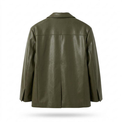 Mens Outlet House - Lalev | Faux-Leather Single-Breasted Blazer Men