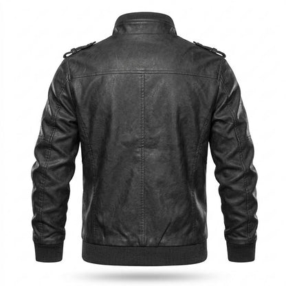 Mens Outlet House - Zanal | Zippered Stand-Collar Leather Jacket Men
