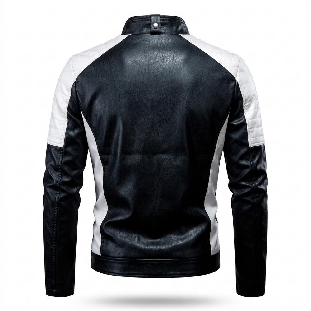 Mens Outlet House - Sesel | Two-Tone Stand-Collar Leather Jacket Men