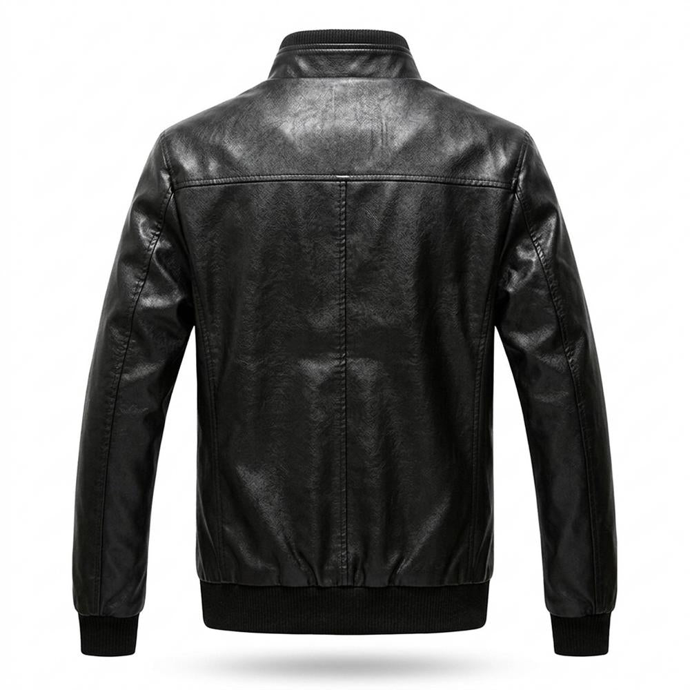 Mens Outlet House - Nemin | Stand-Collar Zip-Up Leather Jacket Men