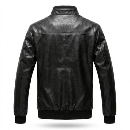 Mens Outlet House - Nemin | Stand-Collar Zip-Up Leather Jacket Men