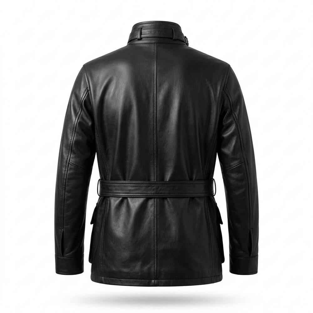 Mens Outlet House - Vilal | Belted Four-Pocket Leather Jacket Men