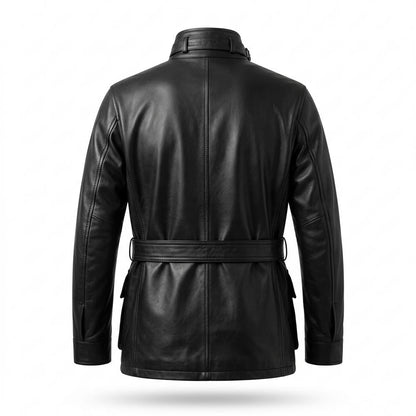 Mens Outlet House - Vilal | Belted Four-Pocket Leather Jacket Men