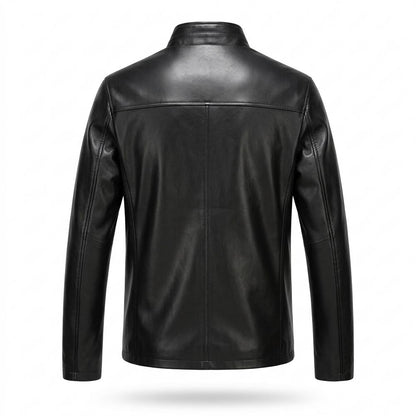 Mens Outlet House - Kaver | Quilted Stand-Collar Leather Jacket Men