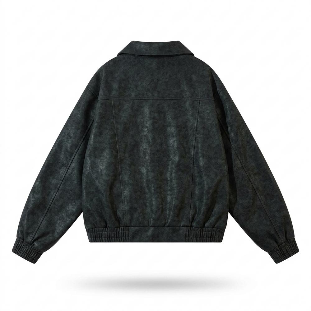 Mens Outlet House - Nakom | Textured Zip-Up Leather Jacket Unisex