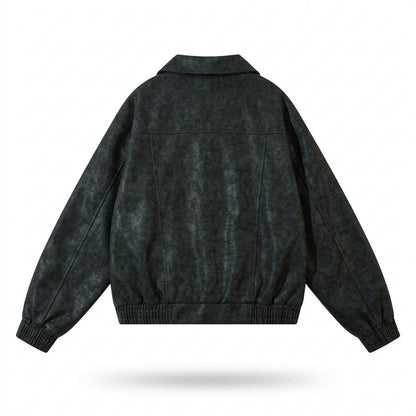Mens Outlet House - Nakom | Textured Zip-Up Leather Jacket Unisex