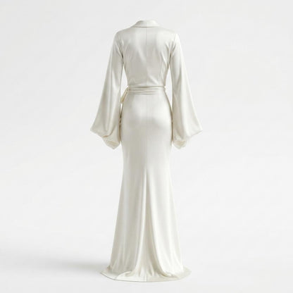 Mens Outlet House - Duzil | Satin-Finish Tie-Front Maxi Dress Women