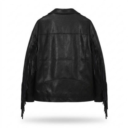 Mens Outlet House - Neser | Fringed Asymmetrical-Zip Leather Jacket Unisex