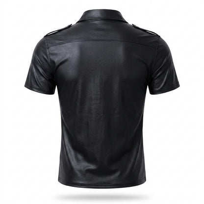 Mens Outlet House - Lyron | Faux-Leather Short-Sleeved Shirt Men